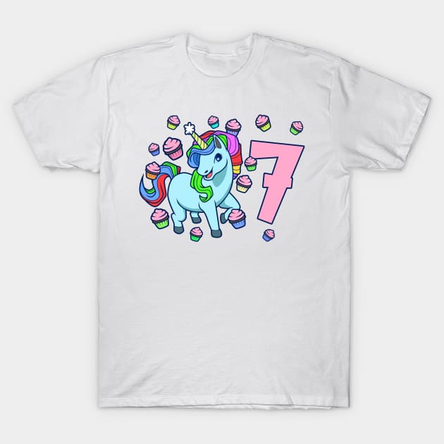 I am 7 with unicorn - girl birthday 7 years old T-Shirt by Modern Medieval Design